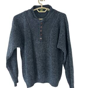 Club‎ Room Men's Heavy Cotton Blue & Gray Heathered Henley Sweater SZ M